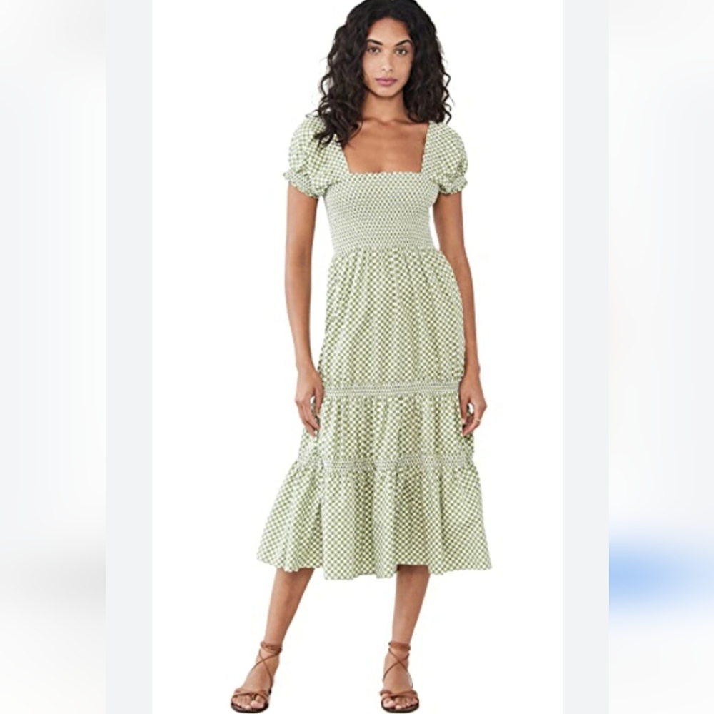 Opt One Pretty Time Daphne Square Neck Smocked Midi Dress NWT